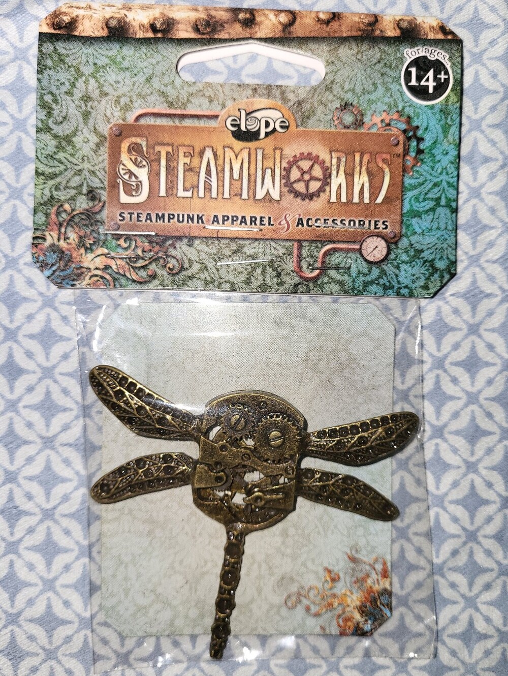 Elope Steamworks Steampunk Dragonfly Gear Pin - Antique Gold